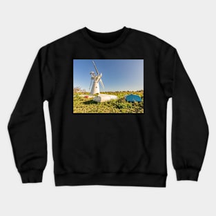 Day boats upside down on the riverbank with Thurne Mill in the background Crewneck Sweatshirt